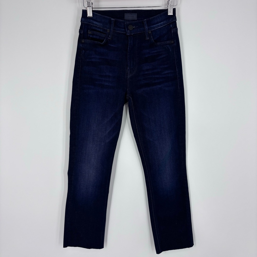 Mother The Mid Rise Dazzler Ankle Jeans Womens 24 Now Or Never Dark Wash Raw Hem